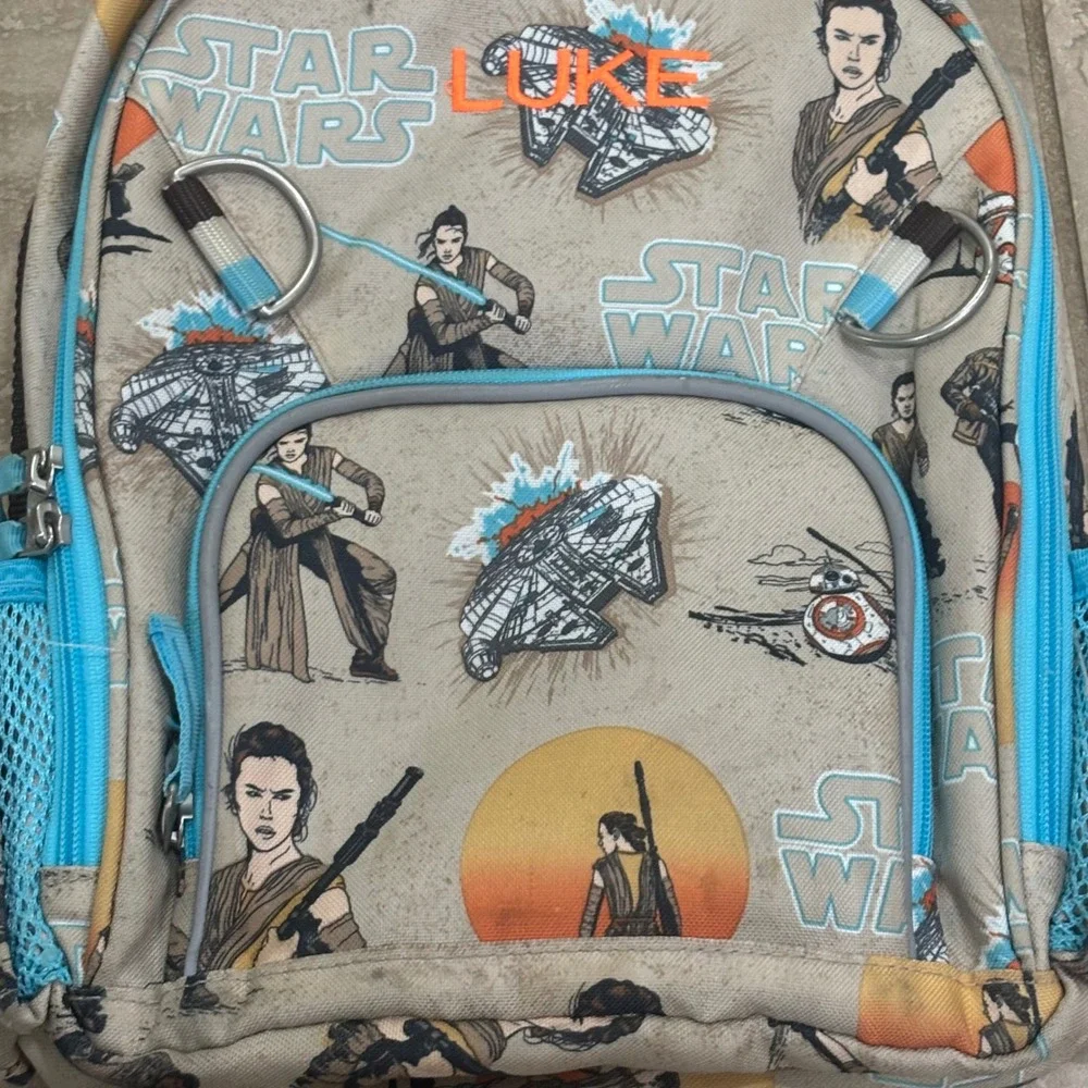 Pottery Barn Kids Star Wars‎ Rey Millennium Falcon Backpack Tan Blue Small